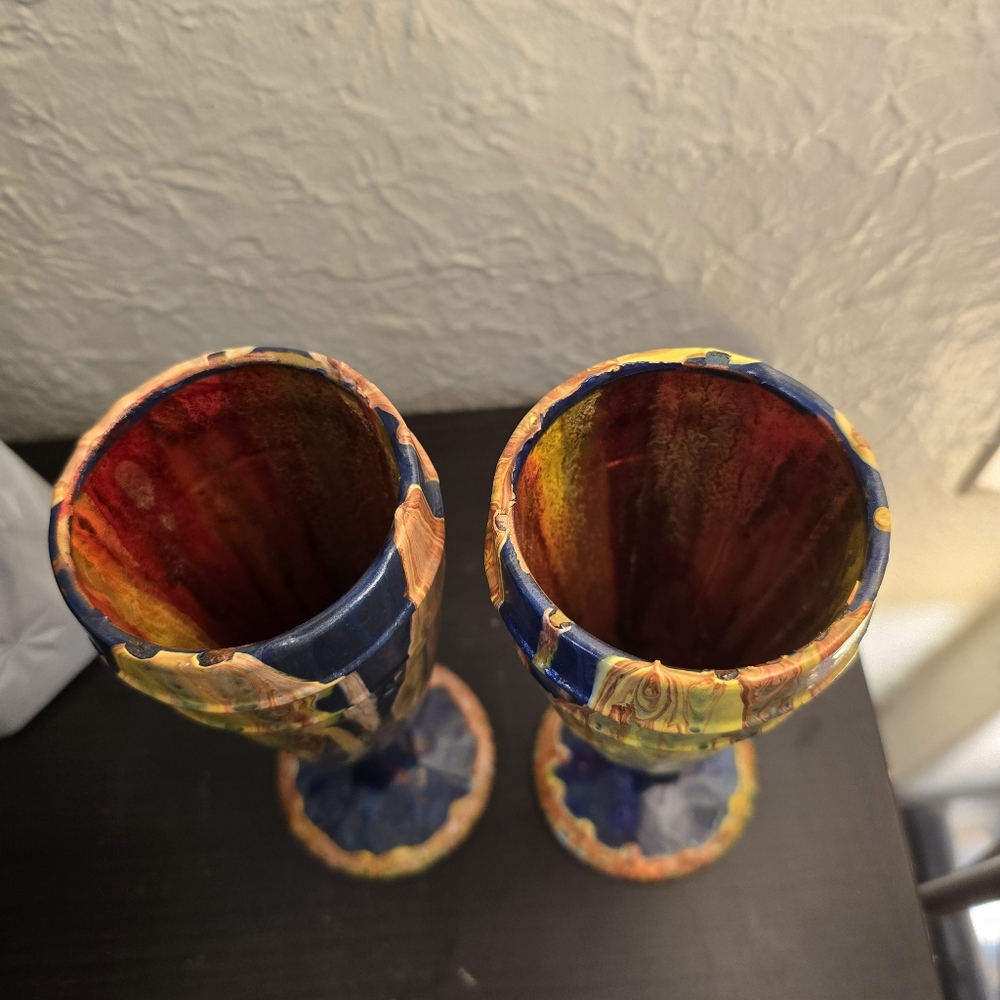2 HANDCRAFTED Upcycled Glass Goblets HANDPAINTED Abstract Viking Drinkwear Art - Picture 11 of 17